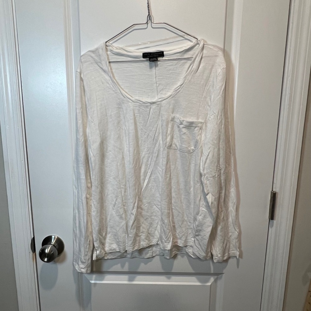 Social Standard Womens Long Sleeve Pocket Tee Slub Jersey White XXL - Picture 1 of 7